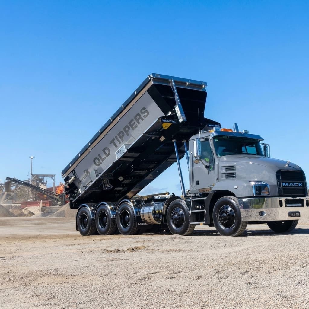 Heavy-duty tipper truck on construction site
